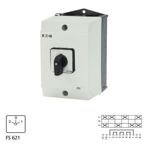 Eaton Omkeerschakelaar, Contacten: 6, 32 A, Frontplaat: 2-0-1, 90 &deg;, vast, O - Eaton 222859 l1 - 20065795