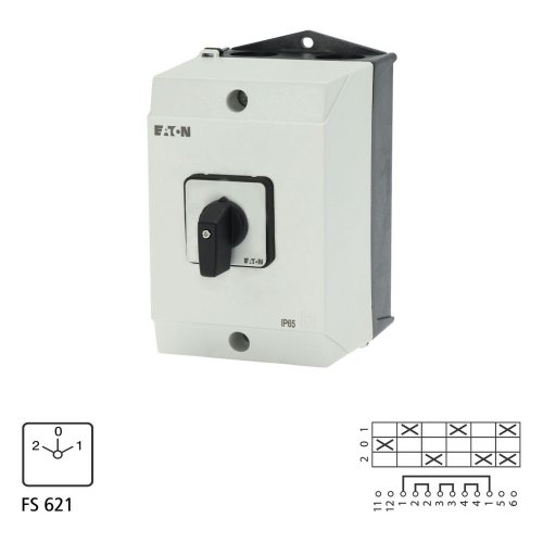 Eaton Omkeerschakelaar, Contacten: 6, 32 A, Frontplaat: 2-0-1, 45 &deg;, vast, O - Eaton 222871 l1 - 20065799