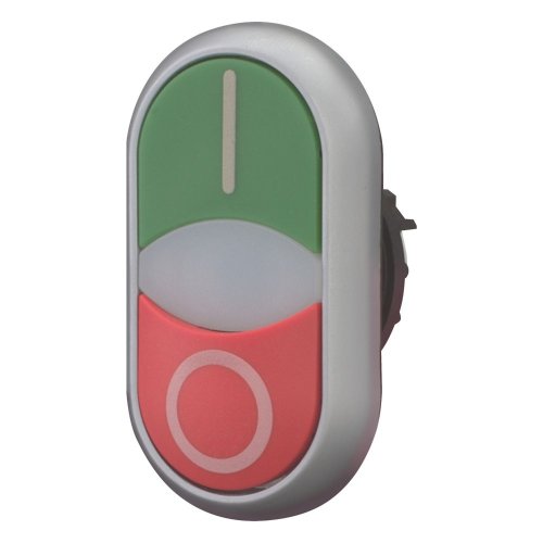 Eaton Dubbele drukknop, +signaallamp, vlak, groen I, wit, uitknop hoog rood  - Eaton 284830 l - 20068534