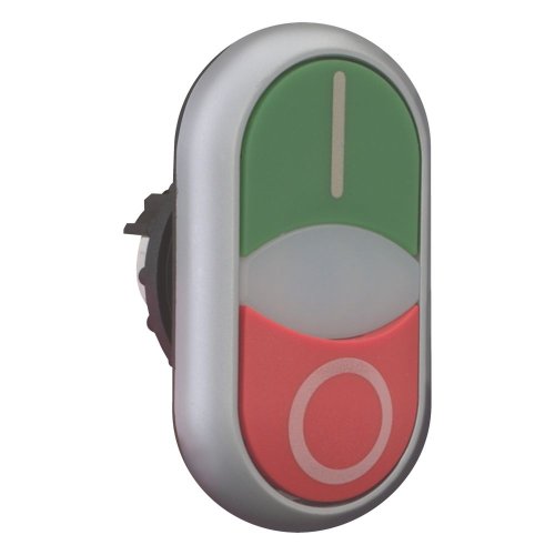 Eaton Dubbele drukknop, +signaallamp, vlak, groen I, wit, uitknop hoog rood  - Eaton 284830 r - 20068534
