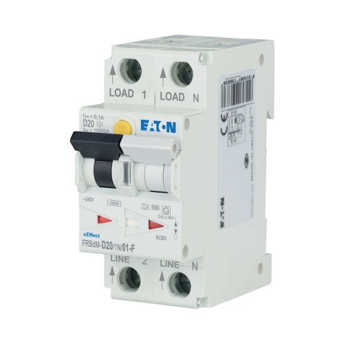Eaton Dig. aardlekaut. (RCBO) FRBdM, 1P+N, 20A, D-kar., 100mA, 10kA, F-type - Eaton 300614 l - 20068794