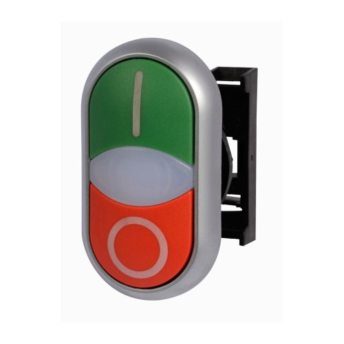 Eaton Dubbele drukknop, +signaallamp, vlak, wit I, wit, uitknop hoog zwart 0 - Eaton m22 ddl gr x1 x0 l - 20068536