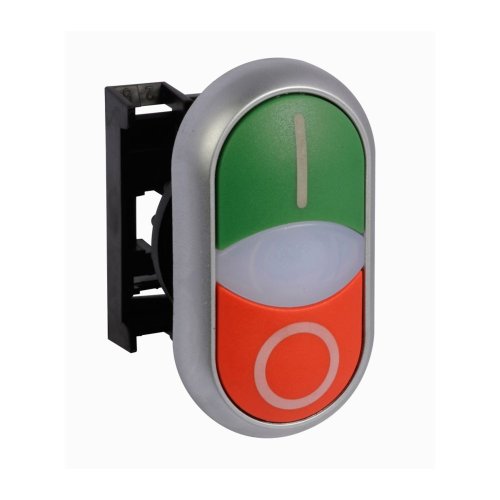 Eaton Dubbele drukknop, +signaallamp, vlak, wit I, wit, uitknop hoog zwart 0 - Eaton m22 ddl gr x1 x0 r - 20068536