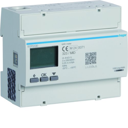 HAGER kwh meter 3-fase 3x125a 6mod ECP310D - Ecp310d - 11006666