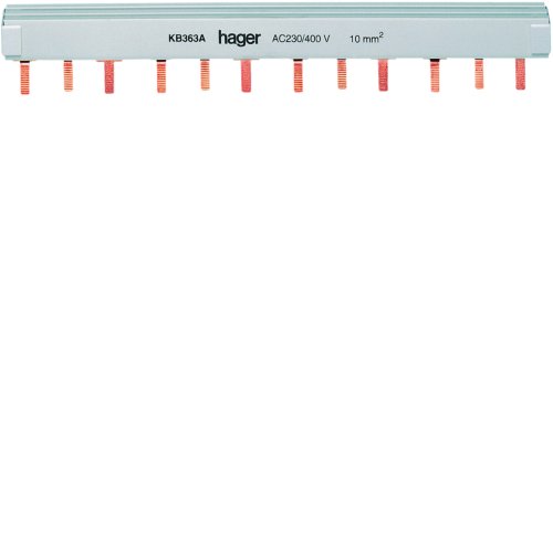 HAGER aansluitrail ge&iuml;soleerd 3-polig 12mod 63a KB363A - Kb363a - 11002246