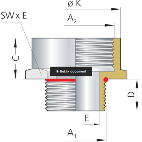 Pflitsch Ex adapter M16 M to M20 brass 8216220ex - Pflitsch vergrotingsringen metrisch naar metrisch - 20152974