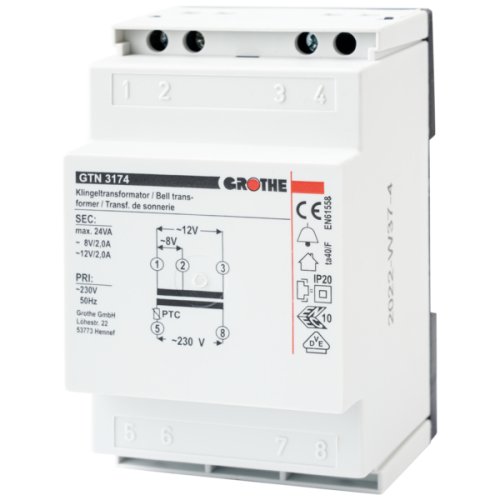 Grothe Beltrafo, 8/12Vac, voor kortstondige belasting, met reset-functie - Productfoto transparant 14074 gt 3174 2020 12 21 - 20148277