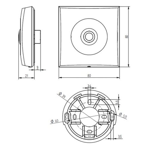 Grothe RVS beldrukker vierkant, opbouw, met witte led-ring - Productfoto transparant beldrukker eta 200 wit grothe - 20148434
