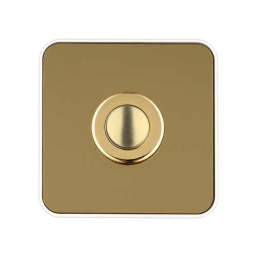 Grothe Beldrukker vierkant, messing met wit opbouwraam - Productfoto transparant beldrukker piccolo piazza grothe messing 717202 - 20148506