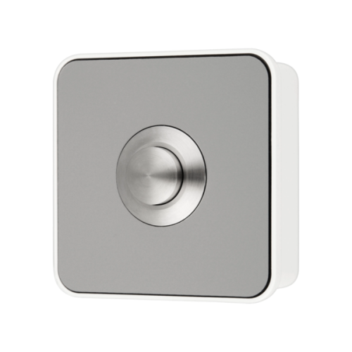 Grothe Beldrukker vierkant, RVS met wit opbouwraam - Productfoto transparant beldrukker piccolo piazza grothe wit rvs 717200 - 20148504