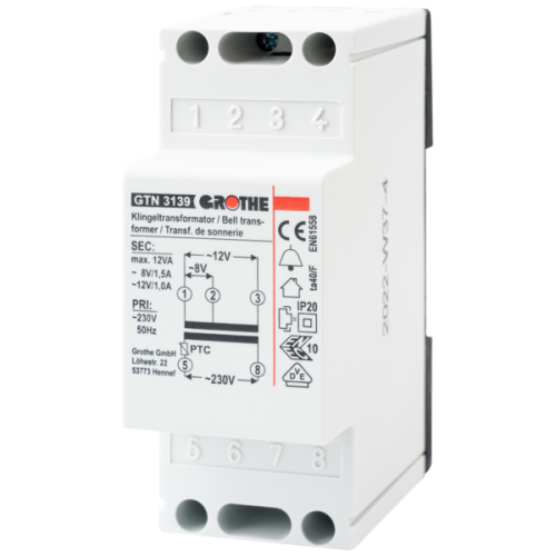 Grothe Beltrafo, 8/12Vac, voor kortstondige belasting, met reset-functie - Productfoto transparant beltrafo gt3139 grothe 710039 - 20148274