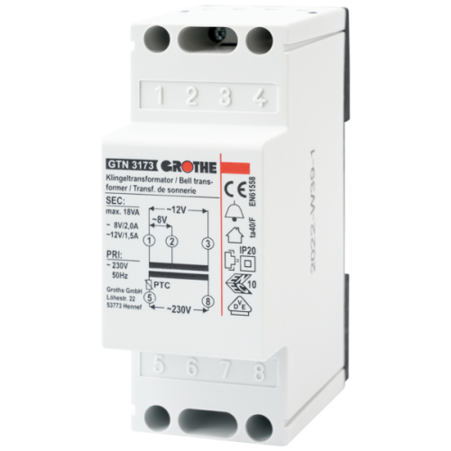 Grothe Beltrafo, 4/8/12Vac, voor kortstondige belasting, met reset-functie - Productfoto transparant beltrafo gt3139 grothe 710073 - 20148276