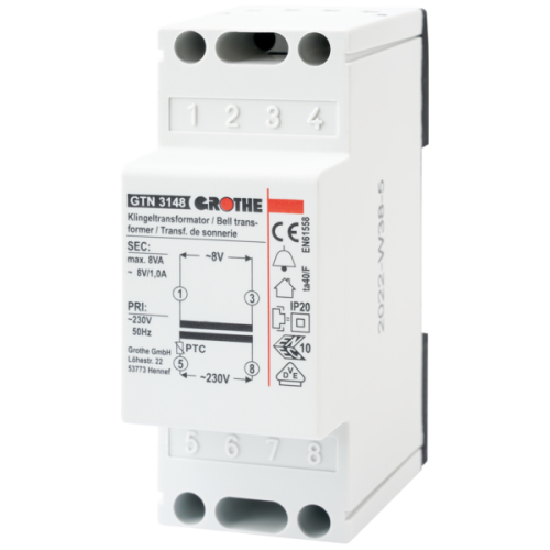 Grothe Beltrafo, 8Vac, voor kortstondige belasting, met reset-functie - Productfoto transparant beltrafo gt3148 grothe 710201 - 20212074