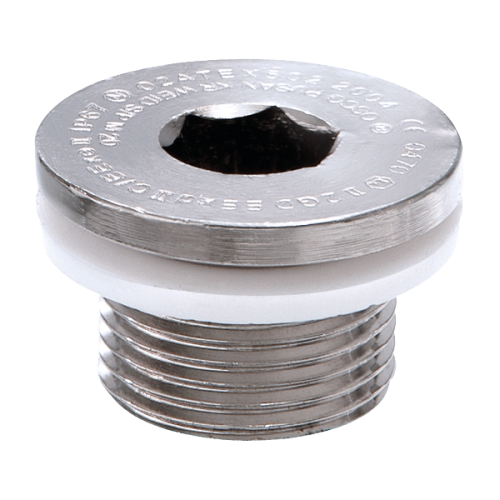 Wiska EExd Blindstop ATEX, messing vernikkeld, draad M63x1,5 - Productfoto transparant blindstop messing vernikkeld ossp m16 wiska - 20210925