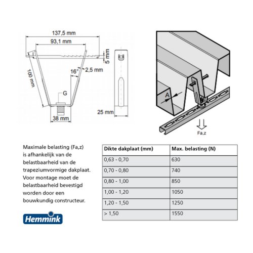 JMV dakplaathanger v-model m8/m10 - Productfoto transparant dakplaathanger v model jmv 9004121 02 - 5013903
