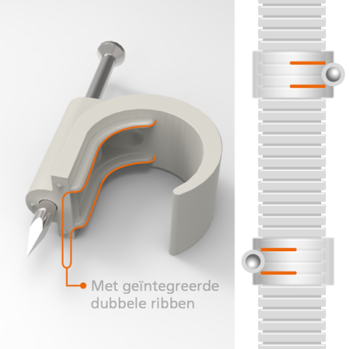 JMV Spijkerclip, halogeenvrij, voor flexbuis 16-19/20mm, naturel, in emmer - Productfoto transparant flexbuis spijkerclip jmv - 20155897