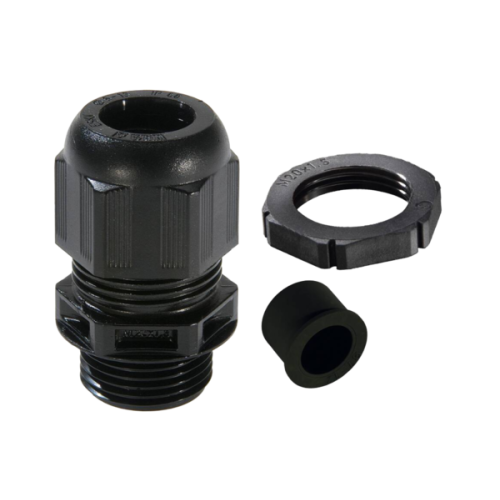 Wiska Wartel kunststof met reduceerinzet en contramoer M20 zwart - Productfoto transparant glp20rdeblack - 20210538