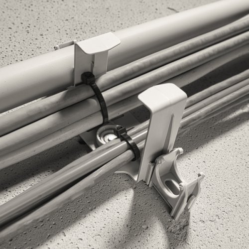 Schnabl Kunststof kabelhouder tbv vloeren, max.45 kabels &agrave;10mm, schietbevestig - Productfoto transparant kabelbundelhouder bsh schnabl gebruiksfoto1 - 20148581