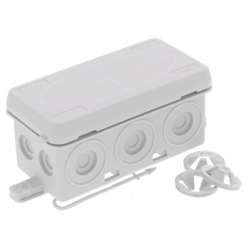 Wiska Kunststof kabeldoos 86x44x41mm met 3x wagoklem en 3x trekont. grijs - Productfoto transparant kabeldozen ka006 wiska - 20210843