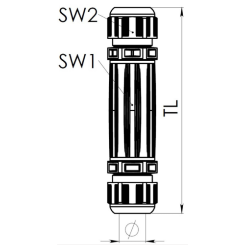 Wiska Kabelverbinder, M25 met 5-p. connector en 2x wartel ESKV25, zwart - Productfoto transparant kabelverbinder eskv25 zwart wiska 5c - 20150616