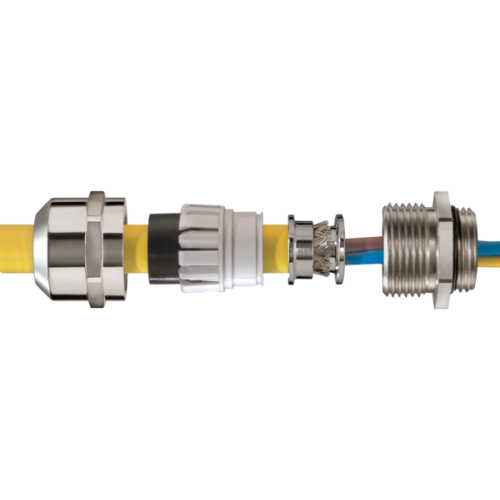 Wiska EMC-wartel, messing vernikkeld, M16x1,5 doorl. 4,5-10mm, scherm 7.5mm - Productfoto transparant kabelwartel messing vernikkeld emc z wiska - 20149486