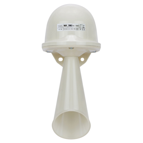 Grothe Signaalhoorn kunststof, 24Vdc, IP54, 100dB/A, uitstelfunctie 5 min. - Productfoto transparant signaalhoorns kunststof hupe651 grothe - 20148321