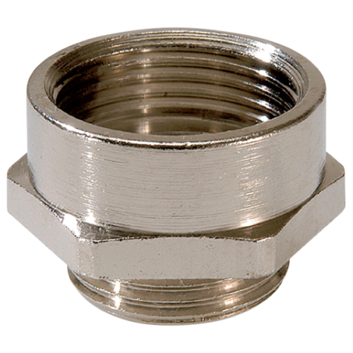 Wiska Verloopring messing vernikkeld, AMMP M25x1,5 - PG13,5, 6-kant - Productfoto transparant verloopringen metrisch naar pg messing wiska - 20149303