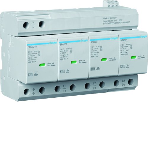 HAGER overspanningbeveiliging t1+t2 4p uc 350v Iimp 100ka - Spa801 - 11010092