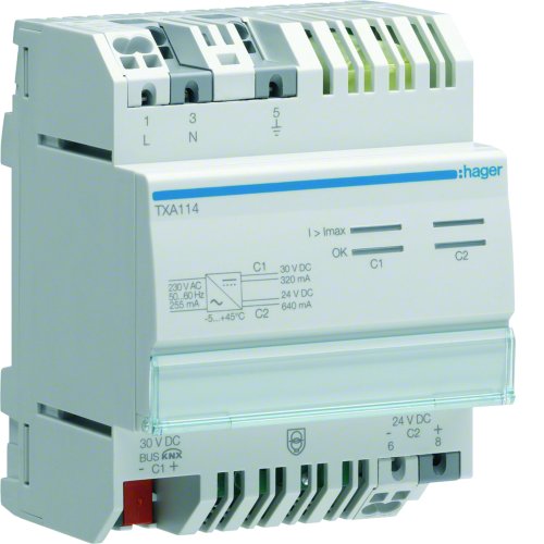 HAGER gecombineerde voedingsmodule knx-bus 24vdc TXA114 - Txa114 - 11008399